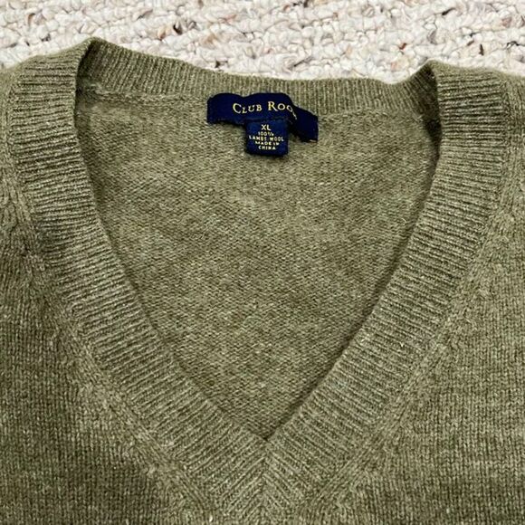 Club Room Olive Green 100% Lambs Wool V-Neck Men's Sweater Size XL - Picture 5 of 7